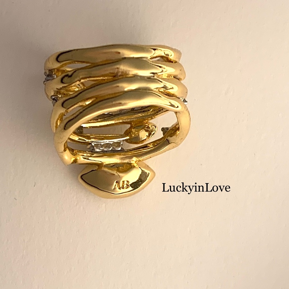 ALEXIS BITTAR • New Thorny Layered Navette Crystal Burst Gold Ring Size 7 - Picture 7 of 9